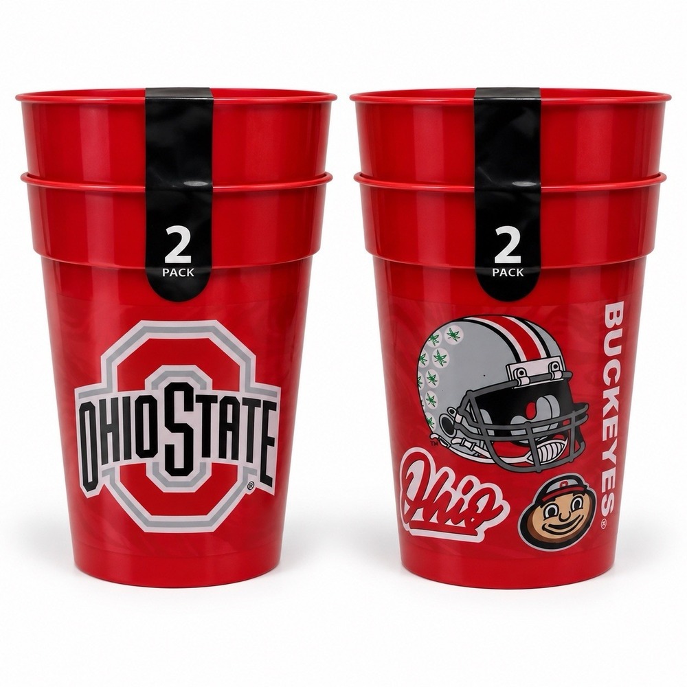 Ohio State Buckeyes 25 oz Plastic Tumblers Set of 4 Red Brutus New 2-Packs